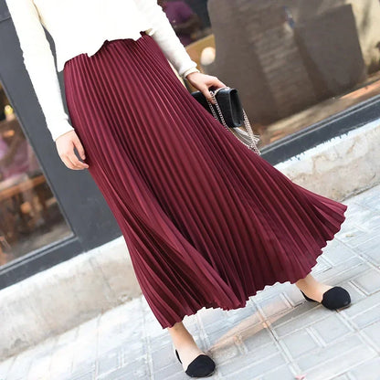Classical Women Pleated Skirt 90cm/80cm Long Female Elastic Waist Skirt Big Size Velvet Pleated Skirt for Winter Ankle-Length.