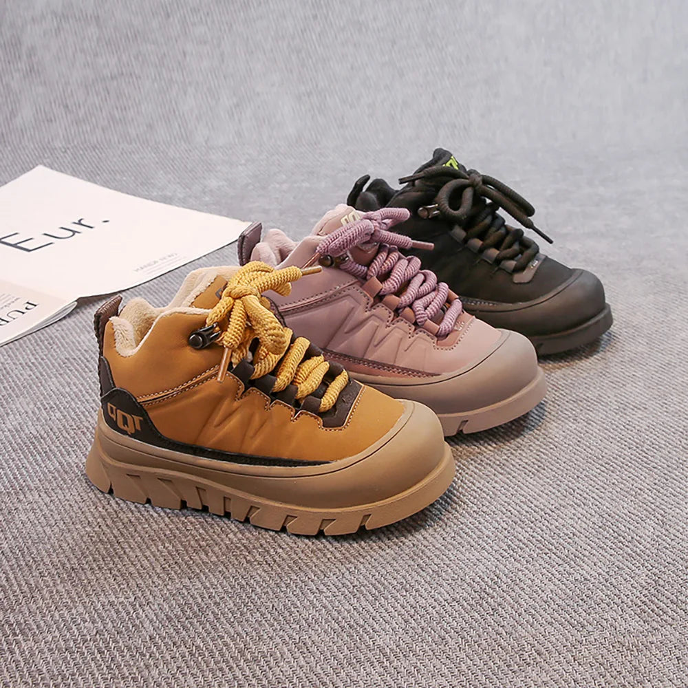 Winter Plush Boots For Children PU Leather Waterproof Boy's Warm Cotton Shoes Thick Warm Platform Teenager Kid's Snow Boots.