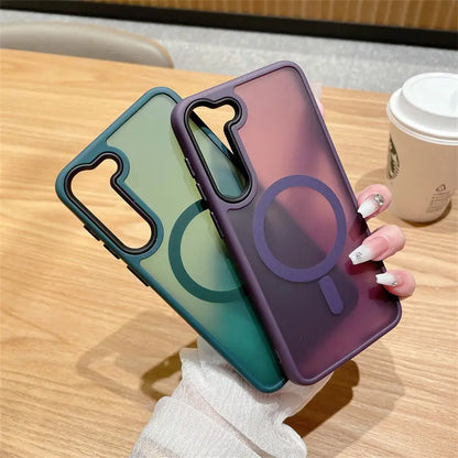 Luxury New Matte Translucent Business Phone Case for Samsung Galaxy S25 S24 Ultra S23 S22 Plus S20 S21 FE Magsafe Magnetic Cover.