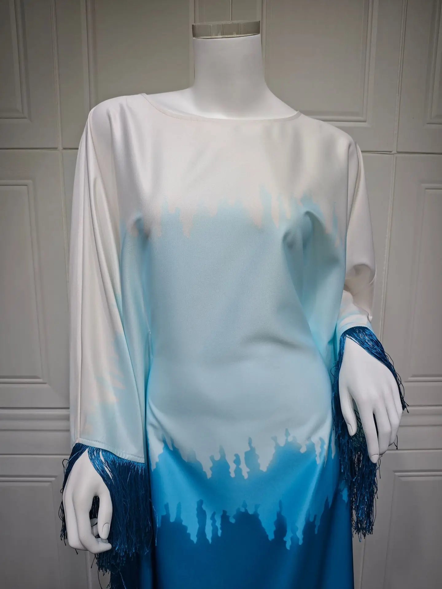 Uni Tassel Gradient Dubai Muslim Abaya For Woman O-Neck Elegant Casual Loose Moroccan Saudi Kebaya Fashion Party Dress 2025