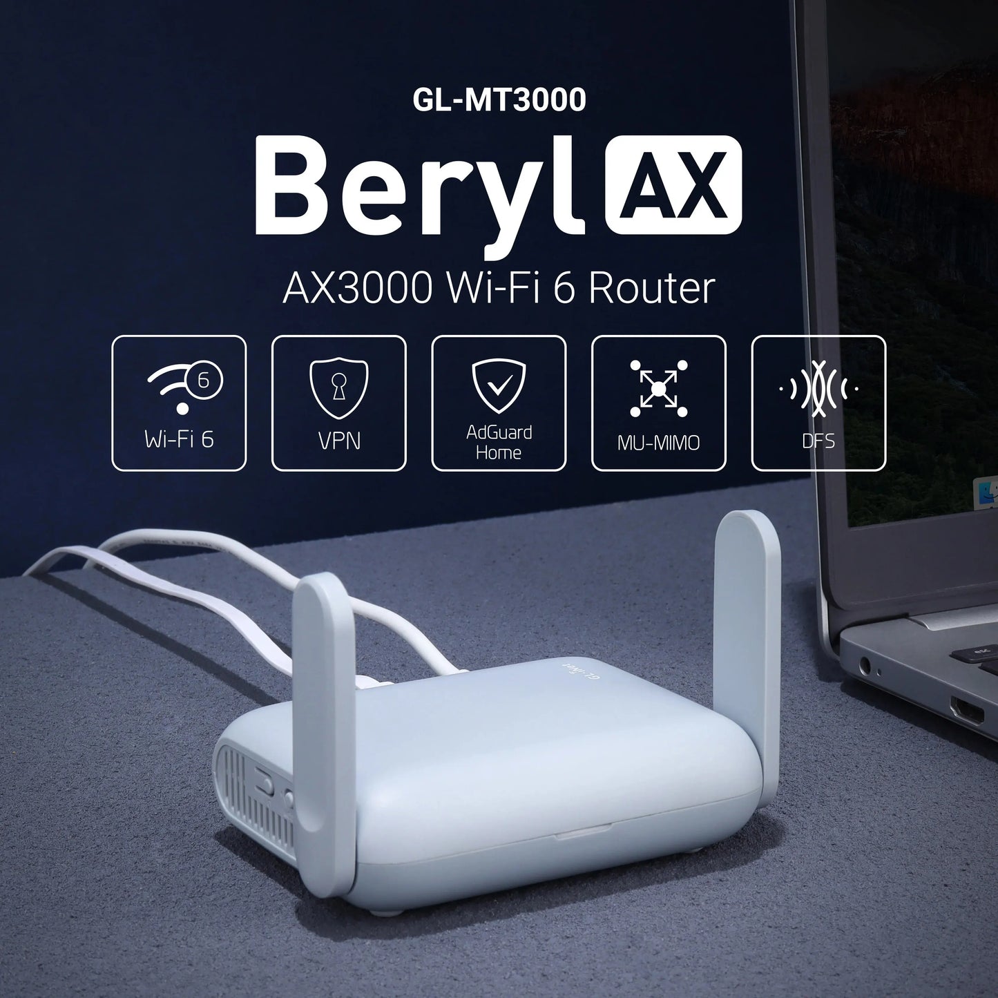 GL.iNet Beryl AX MT3000 Pocket-Sized Wi-Fi 6 Wireless Travel Gigabit Router,Cybersecurity, Tethering, RV, Parental Control.
