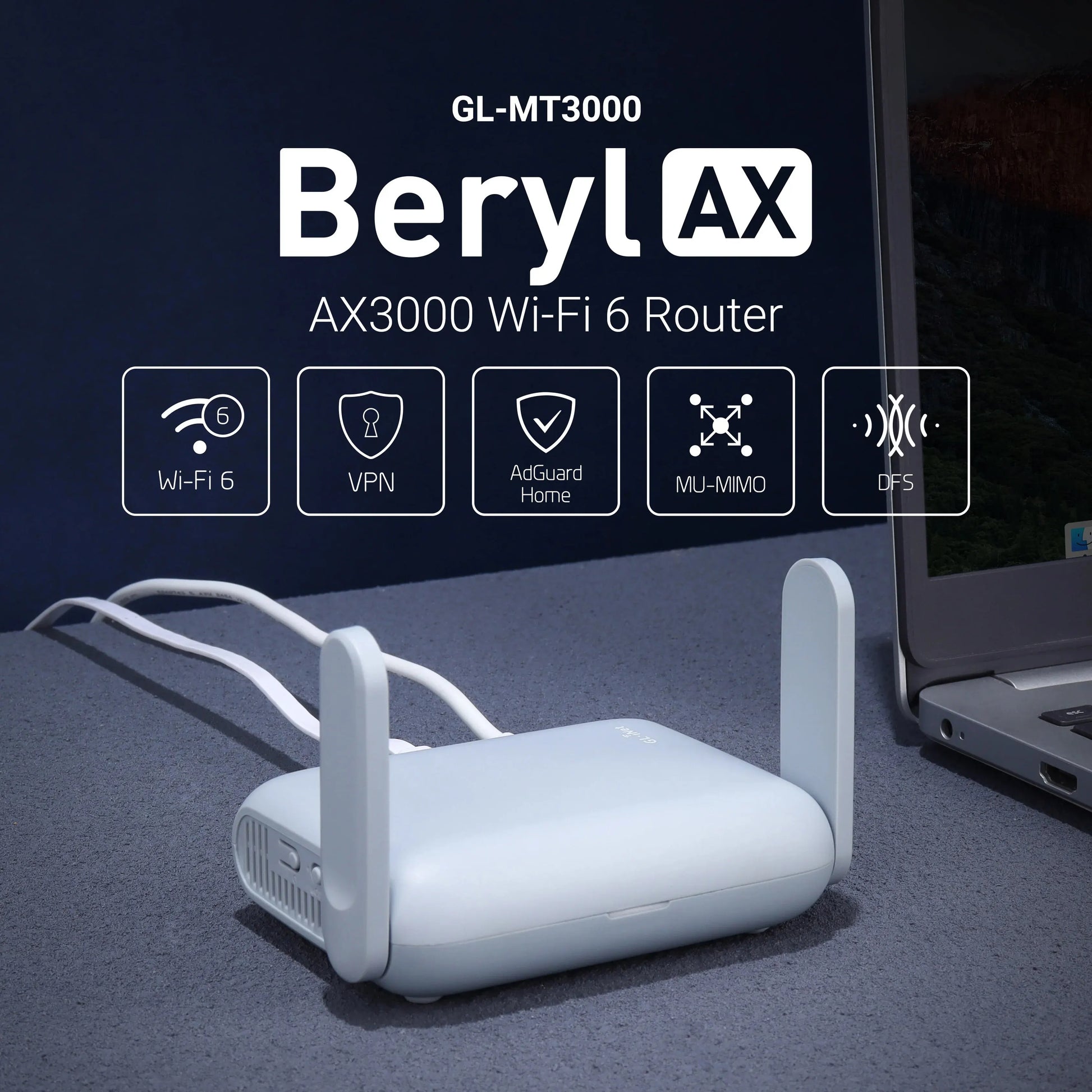GL.iNet Beryl AX MT3000 Pocket-Sized Wi-Fi 6 Wireless Travel Gigabit Router,Cybersecurity, Tethering, RV, Parental Control.