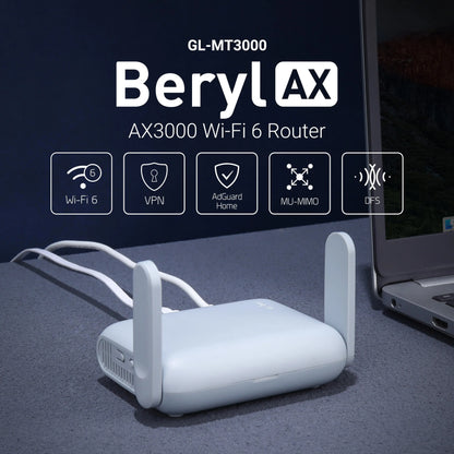 GL.iNet Beryl AX MT3000 Pocket-Sized Wi-Fi 6 Wireless Travel Gigabit Router,Cybersecurity, Tethering, RV, Parental Control.