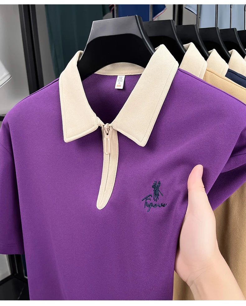 Designer brand fashion short sleeve polo shirt men luxury pony embroidery breathable summer color blocked high-end Paul T-shirt