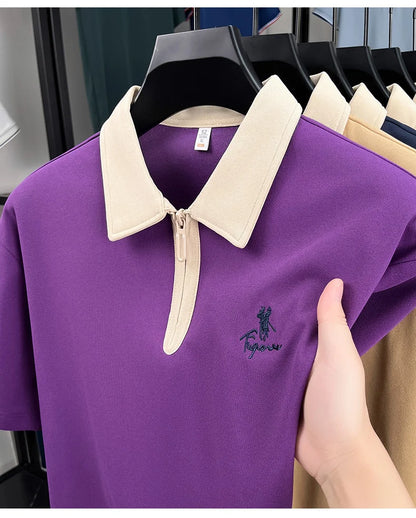 Designer brand fashion short sleeve polo shirt men luxury pony embroidery breathable summer color blocked high-end Paul T-shirt