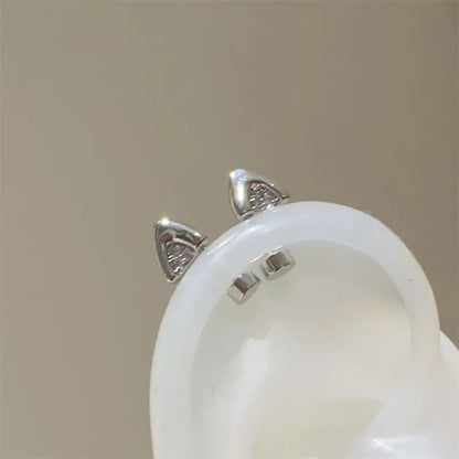 Silver Color Cat's Ear Droplet Shaped Zircon Stainless Steel Ear Bone Nail Earring for Women New Trendy Body Piercing Accessorie
