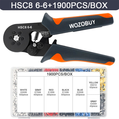 Sechseckiges, selbstverstellbares Ratschen-Aderendhülsen-Crimpwerkzeug-Set, 23–7 AWG, 0,25–10 mm2, Crimp-Set mit Aderendhülsen, Drahtklemmen