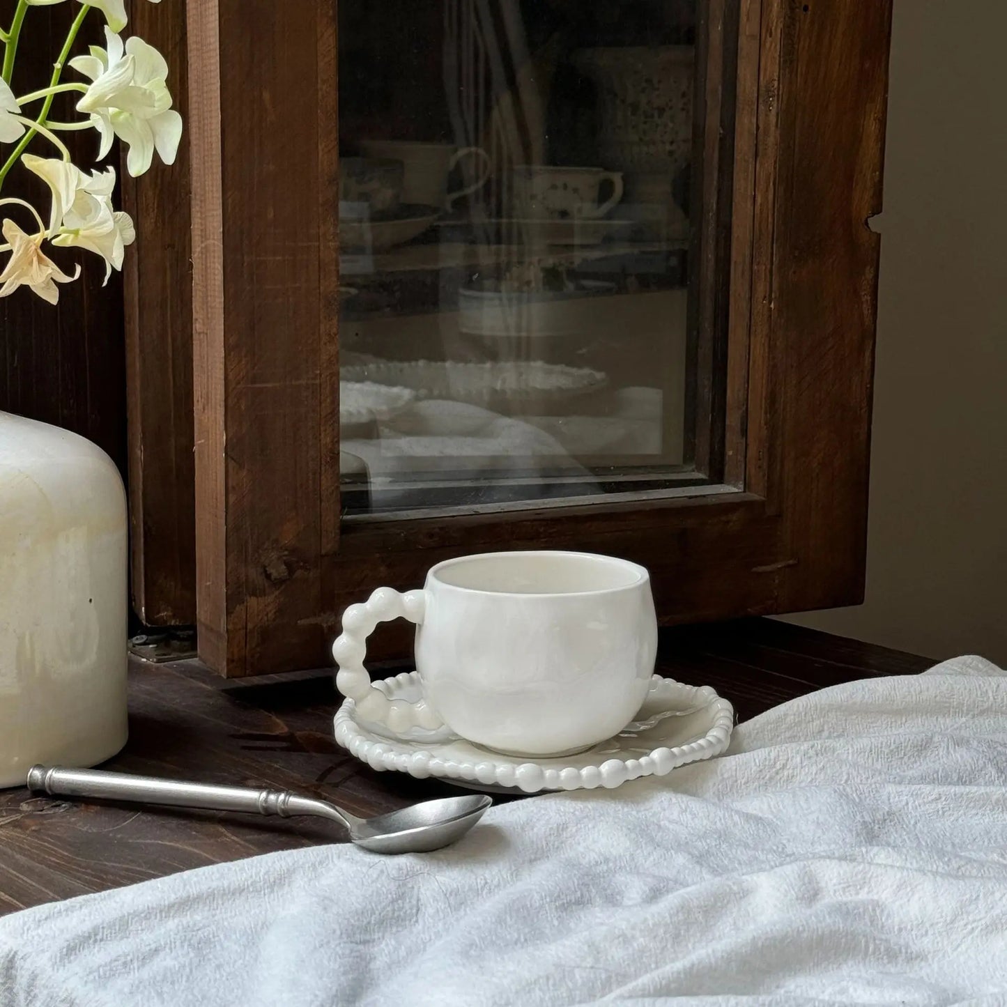 French Irregular Pearl Ceramic Plate Bead Bead Ceramic Plate Ceramic Bowl  Cup Dessert.