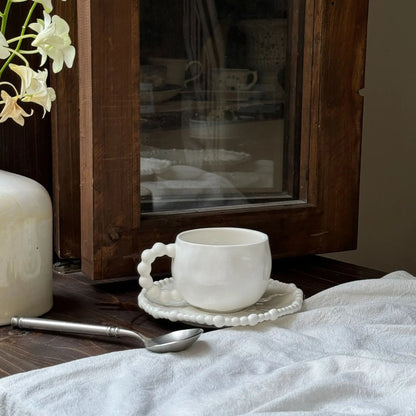 French Irregular Pearl Ceramic Plate Bead Bead Ceramic Plate Ceramic Bowl  Cup Dessert.