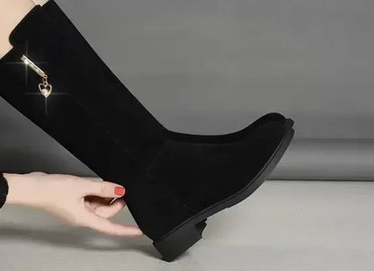 2025 New Women Warm Snow Plush Boots Snow Casual Flat All-match Cotton Fashion Side Zipper Winter Shoes Thigh High Boot Black