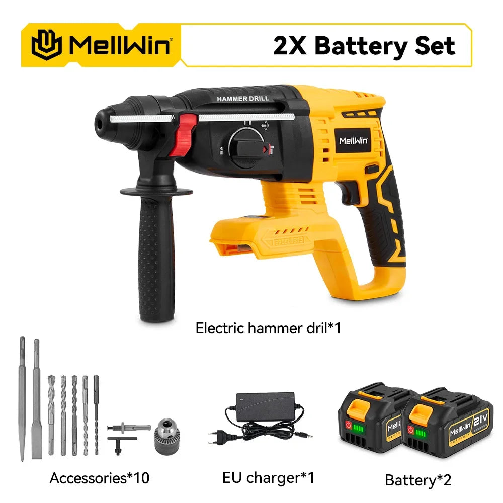 MELLWIN 26 mm bürstenloser elektrischer Bohrhammer, multifunktionaler Bohrhammer, Schlagbohrmaschine, Werkzeugset für Makita 18 V Batterie-Pin