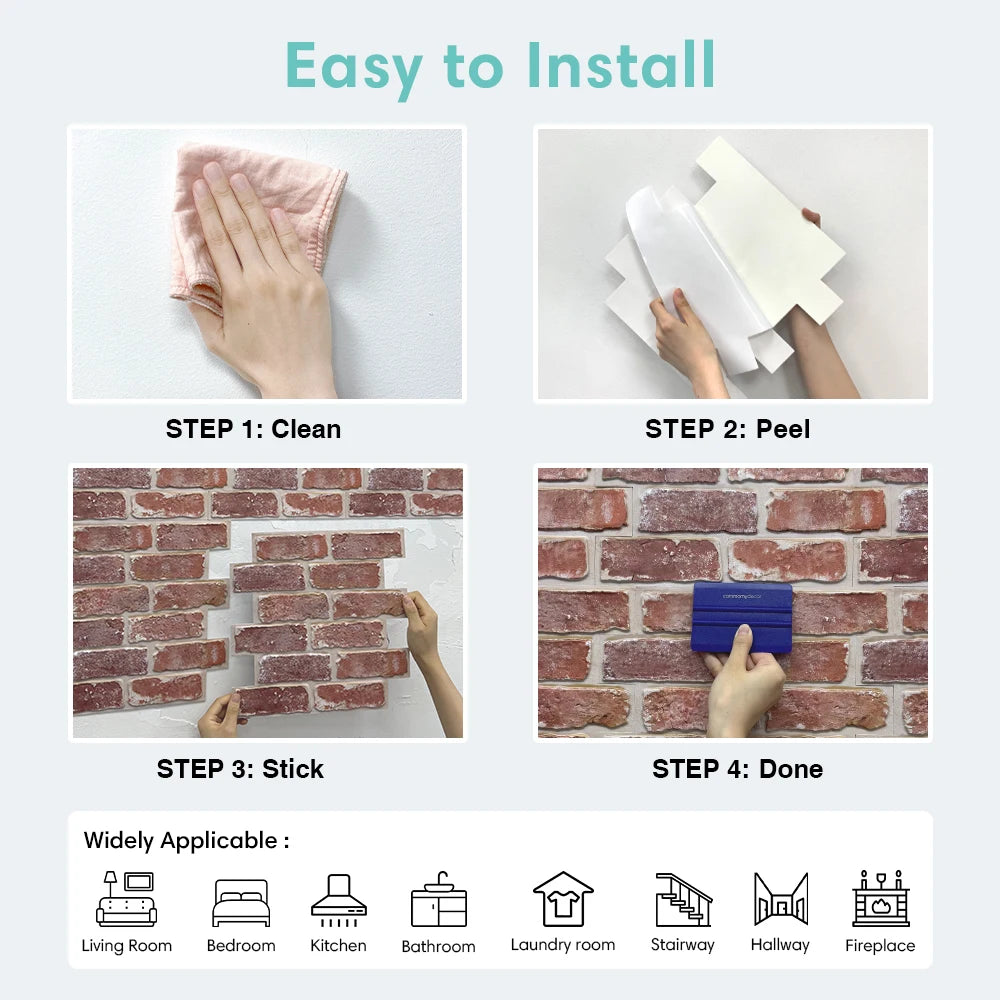 10 Pcs 3D Wall Panels Peel and Stick, 3D Brick Wall Stickers, Adhesive Tile Backsplash Kitchen, Bathroom Decoration