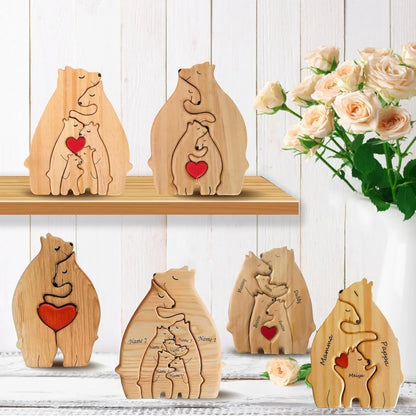 Art Wooden Bear Family Puzzle Personalized Name Custom Home Decor Thanksgiving Christmas Heartwarming Gift for Baby Mom.