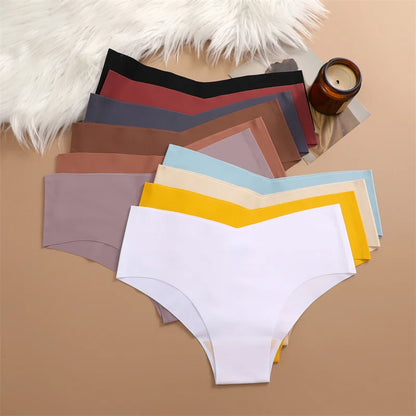 6PCS Women Seamless Panties Ice Silk Ultra Thin Briefs Sexy V Waist Underwear Female Breathable Lingerie Low Rise Underpants.
