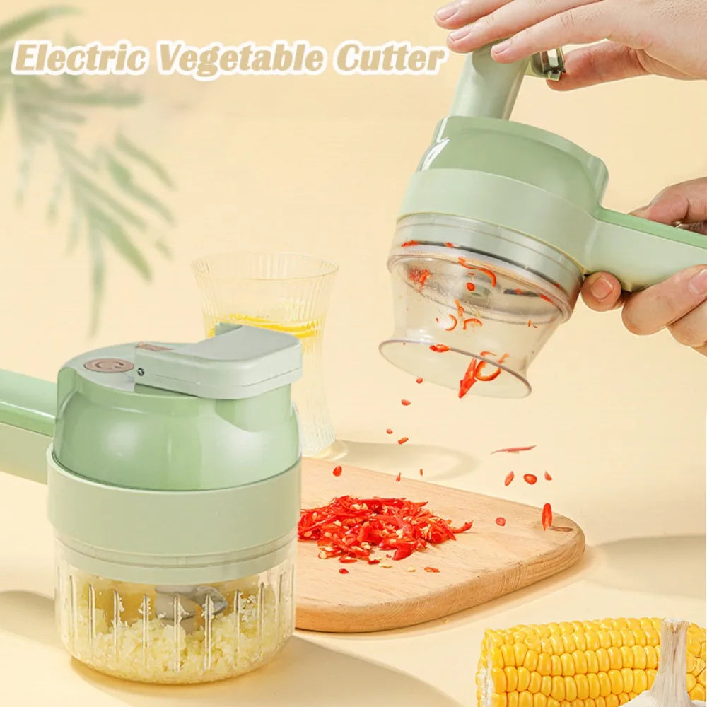 Electric Vegetable Cutter Set Handheld Wireless Garlic Masher Food Chopper Meat Grinder Machine Peel Slice Kitchen Accessories.