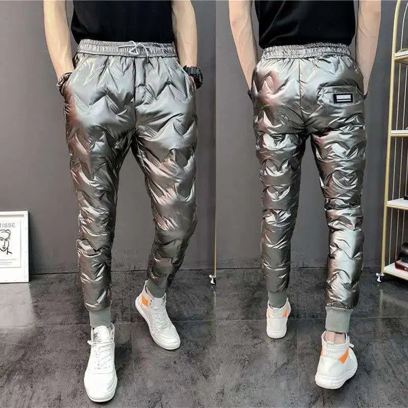 2022 New Men Shiny Winter Down Pant Thick Warm Sweatpants Casual Trousers Slim Outdoor Windproof Waterproof Cotton Pants.