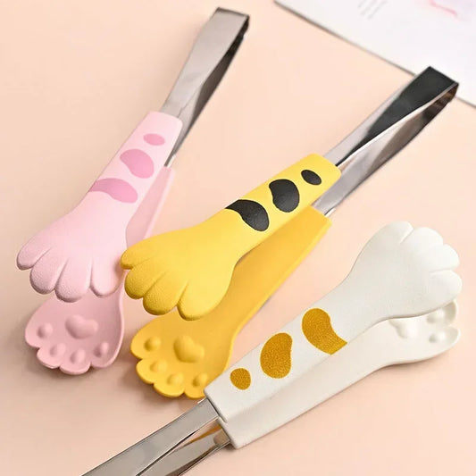 Sandwich grill clip Non dirty hand food baking clip Stainless steel salad bread barbecue clamp Cute cartoon cat paw dinner tongs.