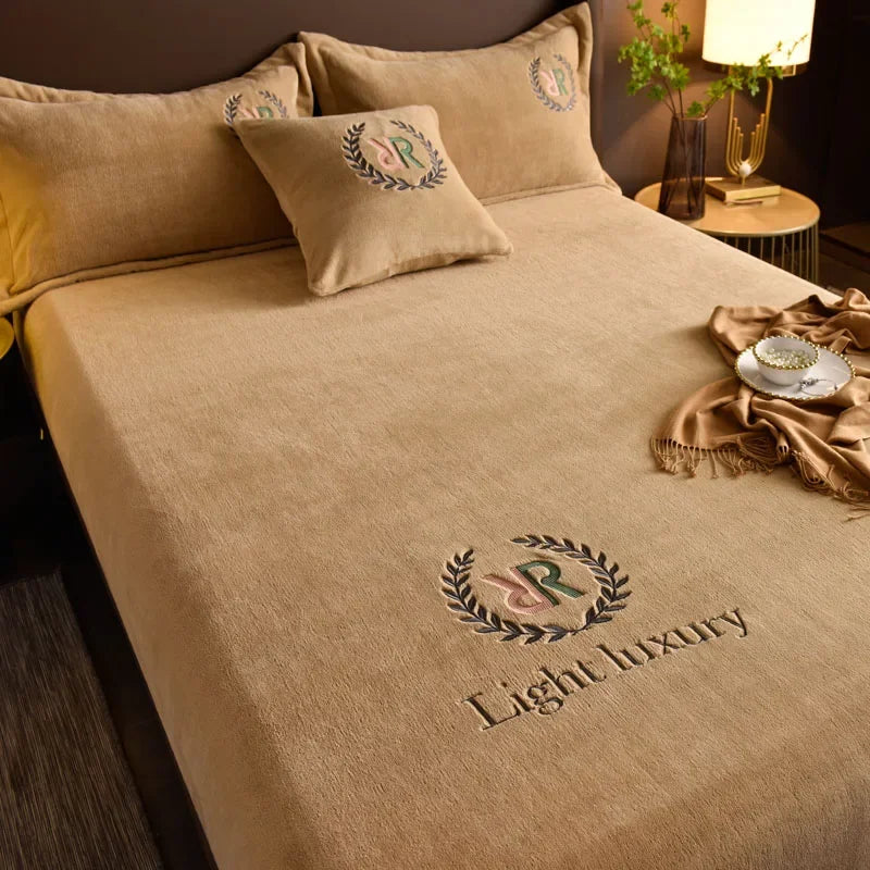 Winter Plush Elastic Fitted Sheet Couple Double Bedspread on The Bed Linen Mattress Pad Cover 90 150 180x200 Warm Deep Pocket