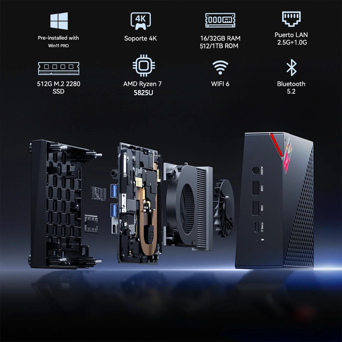 ACEMAGIC AM06Pro MINI PC AMD Ryzen 7 5825U 16/32GB RAM 512GB SSD Windows 11 Pro MINI Computer Wifi6 BT5.2 4K Triple Display.