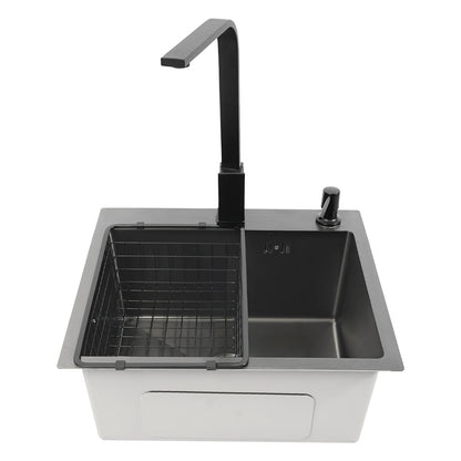 Schwarzes Küchenspülbecken-Set, Spüle aus Edelstahl 30 mit großem Fassungsvermögen und drehbarem Wasserhahn, Keramik-Ventilkern, geruchsfestes Spülbecken