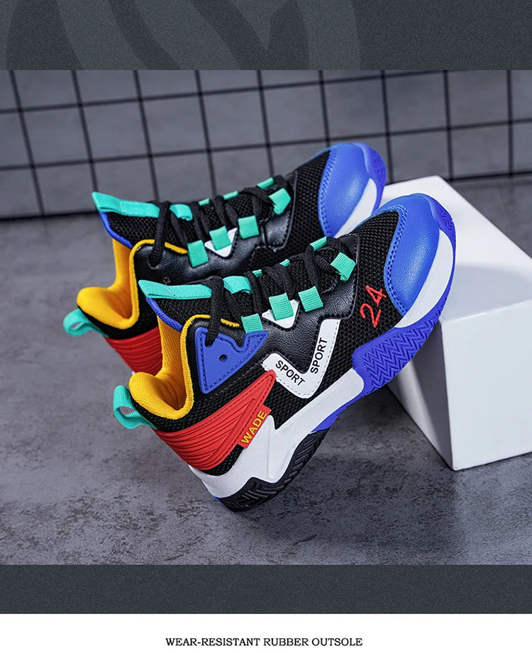 Children Basketball Shoes for Boys Girls Kids Teenagers Breathable Non-slip Lace Up Indoor Outdoor Training Sneakers Tennis Shoe