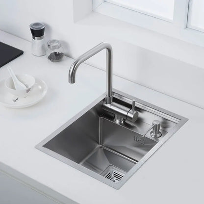 Küchenspüle aus Edelstahl 304, für Inselbar, gebürstete Oberfläche mit faltbarem Wasserhahn, Deckelabdeckung, Seifenspender, Gemüsebeckenwaschbecken