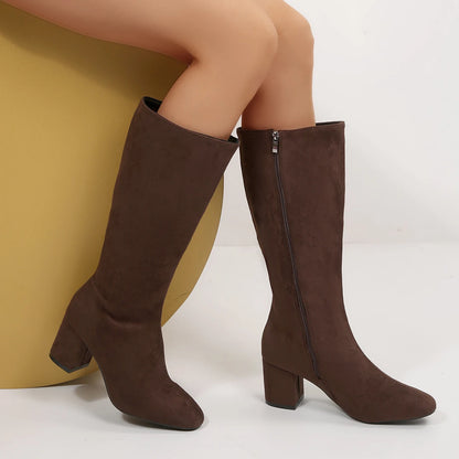Women Boots Autumn Winter Elastic Slimming Knee-High Boots Fashion Pointed Toe Thick Heel Shoes Woman Side Zipper Casual Botas.