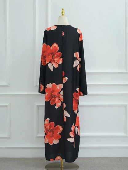 Muslim Women Dubai Abaya luxury Flower Print Long Dress Kaftan Ramadan Robe Femme african Maxi dresses Islam Clothing Kebaya