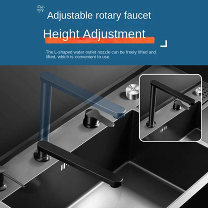 Multifunctional Nano Stainless Steel Kitchen Sink with Cover Plate, Thickened Single Basin Island Table Sink 88*51*22CM