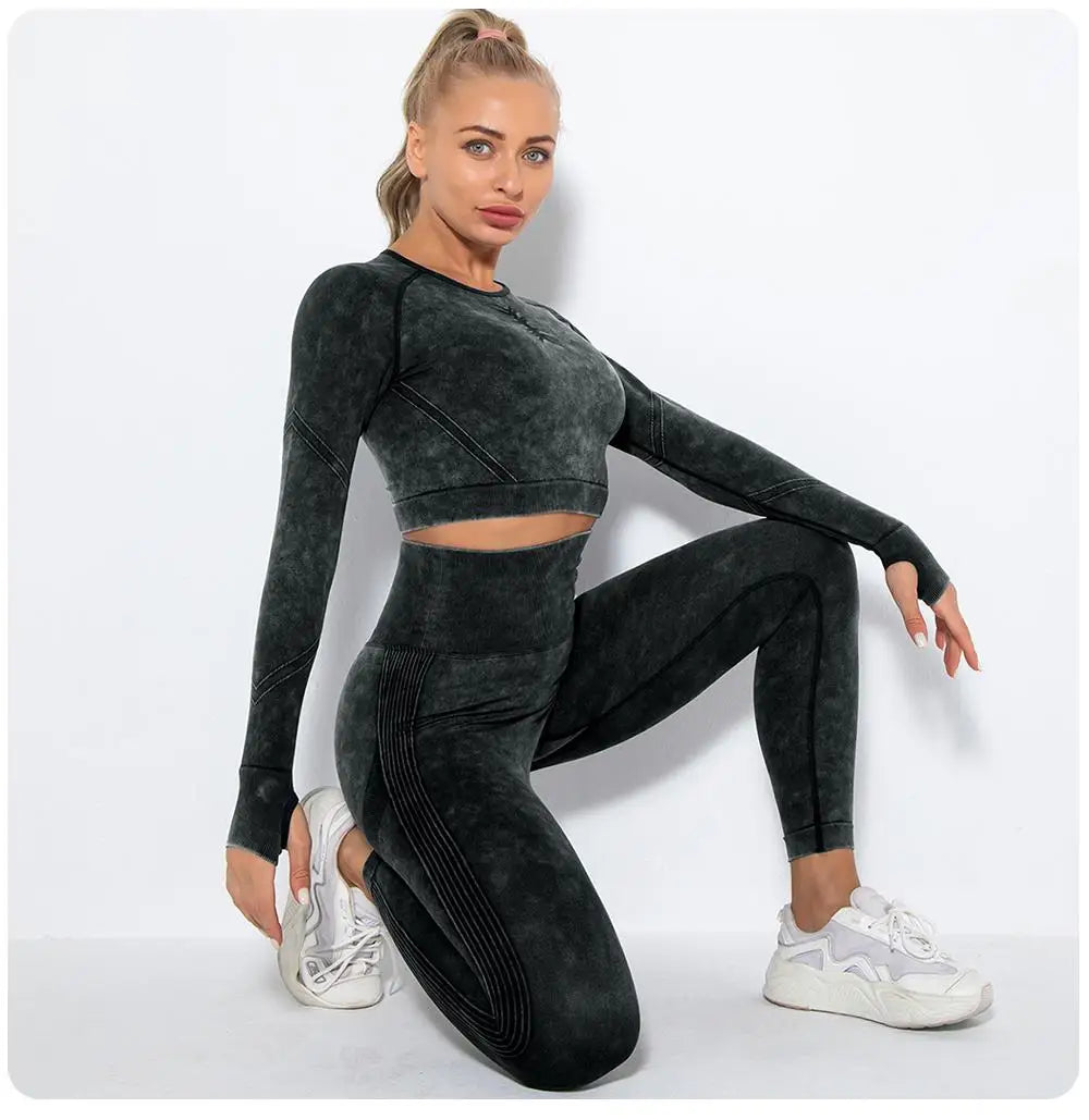 Seamless Yoga Set Gym Clothes Women's Sportswear Yoga Suits Women Fitness Set Tracksuits Sports Outfits Long Sleeve Gym Leggings.