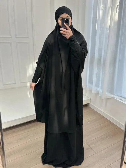 16 Colors 2 Pcs Set Ramadan Eid Modest Abaya Women Muslim Dress Hijab Suit Kaftan Robe Femme Musulmane Islam Caftan Kebaya Sets