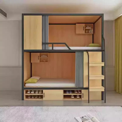 Obere und untere Etagenbetten, Schulwohnheim, Apartmentbett, Jugend, Hostel, Raumkapsel, All-Inclusive-Bett, Stahl, Holz, kombiniert, Mutter