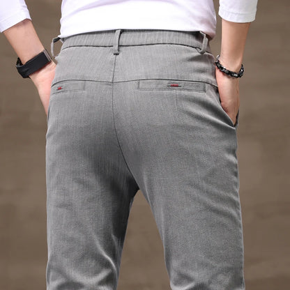 Men's Business Casual Pants Stretch Slim Fit Straight Semi-elastic Waist Trousers Solid Classic Office Work Male Clothing