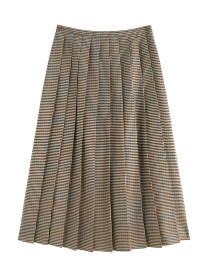 ZIQIAO Houndstooth Pleated Skirt Women's 2025 Autumn New Style College Style Pattern Versatile Casual Mid-length Skirt 25ZQ93064.