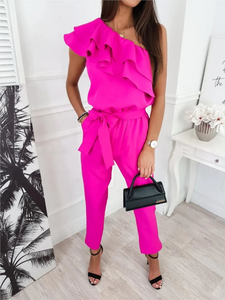 Summer Sexy Strapless Sleeveless Women's Party Jumpsuit Fashion Peplum Slim Fit Lace Up Elegant Female Office Jumpsuit Bottoms