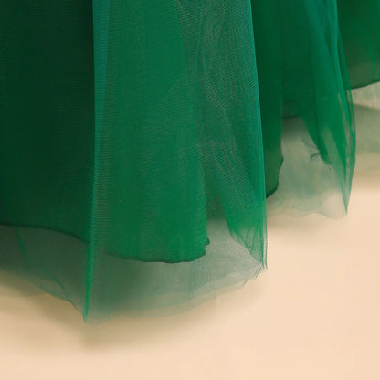 Mädchen Partykleider Weiß Langes Hochzeit Brautjungfer Prinzessin Kleid Abend Tüllkleid Abschlussball Klavier Performance Kleid