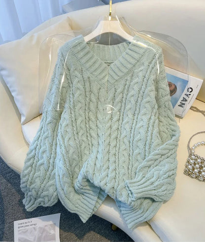 MEXZT Harajuku Pullover Frauen Mode Übergroßen Rosa V-ausschnitt Gestrickte Pullover Koreanische Langarm Strickwaren Winter Casual Jumper