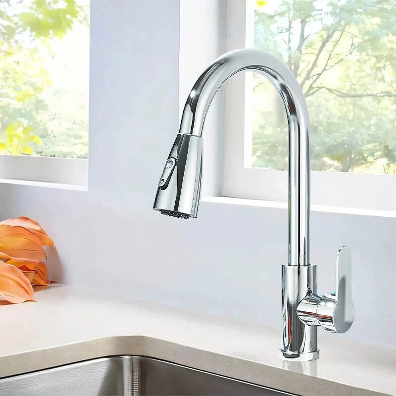 Pull Out Kitchen Faucet 360 Rotate Shower/Stream Sprayer Head Mixer Hot and Cold Water Tap Deck Mounted