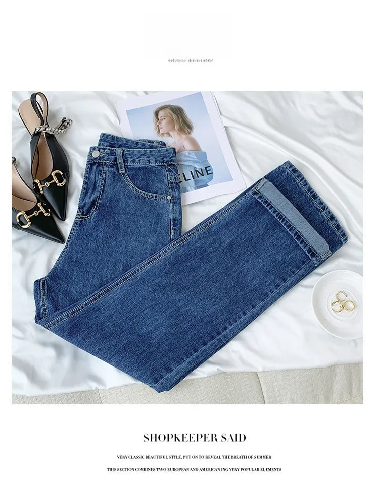 Vintage High-waisted Loose-fit Slimming Straight-leg Jeans For Women Trendy Long Trousers A Retro Flair.