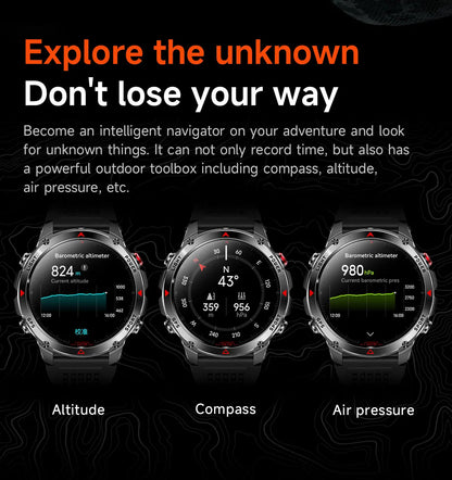 2025 New Military T-Rex 3 GPS Sports SmartWatch Compass Altimeter IP69K Waterproof Battery Call heart rate Fitness Bracelet Men.
