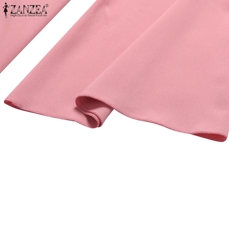Frauen Lerisure Muslimischen Lange Kleid Übergroßen Vestidos ZANZEA 2023 Sommer Frühling Flare Ärmeln Soild Weibliche Türkische Robe Abaya