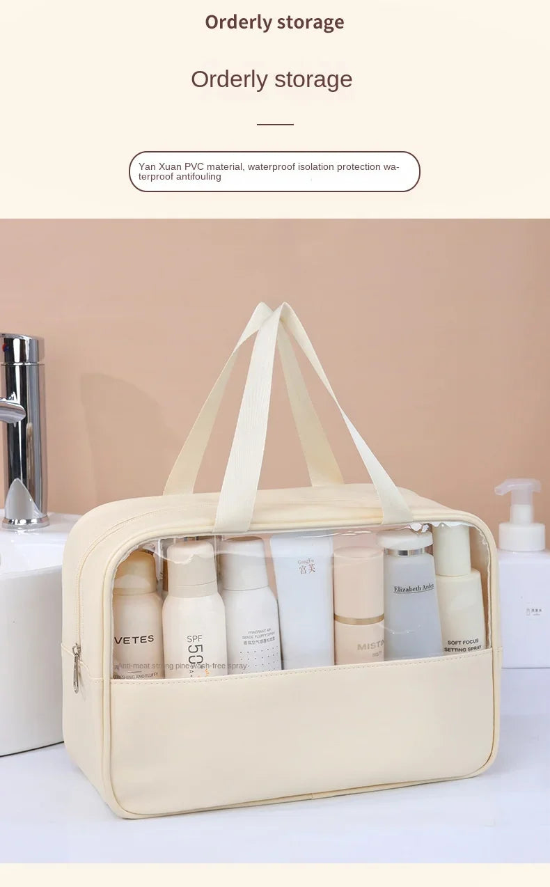 Waterproof Cosmetic Bag Portable Portable Cosmetic Storage Bag Large Capacity Pu Transparent Wash Bag Travel Storage Bag.