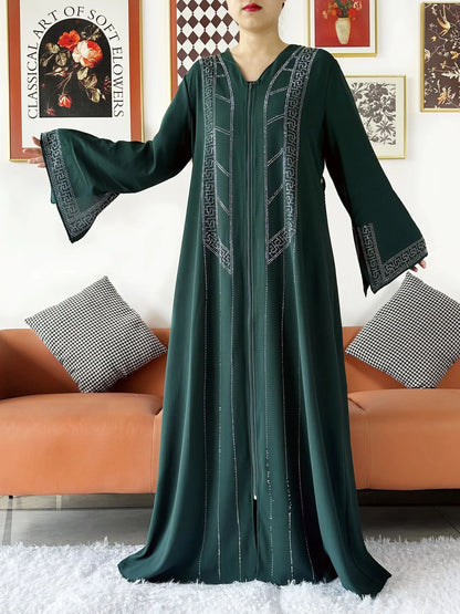 New Women Elegant Dress Chiffon Open Abaya with Zipper Muslim Women Dress Islamic Clothing Cardigan Abaya Women Muslim Dress
