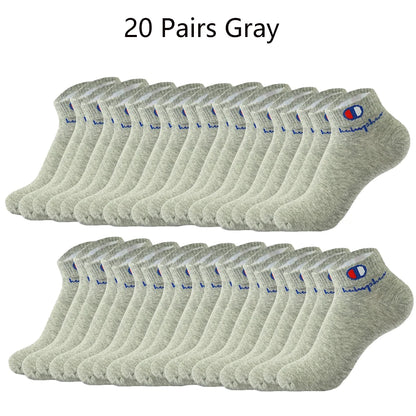 5/10/20 Pairs Men Ankle Socks Cotton Brand Classic Fashion Black White Socks Breathable Mesh Athletic Sports Socks for Summer