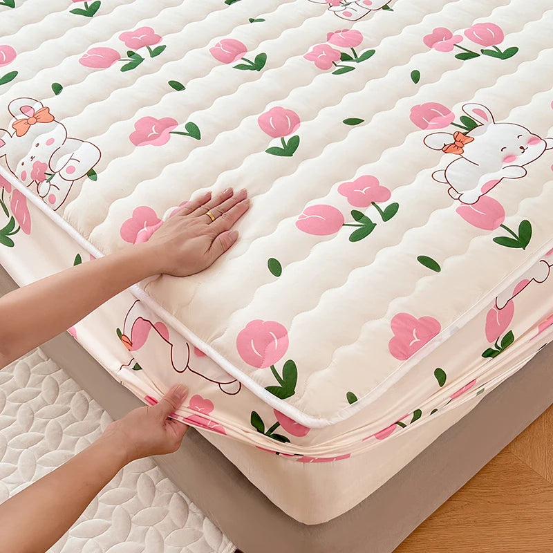 Quilted Mattress Cover For Kids Single/Double Size Rabbit Printing cubre colchón 200X220cm Anti-Mite 매트리스커버 Queen/King Size 매트리스.