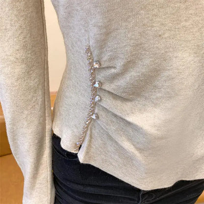 2025 New Autumn Women's Sweater Design Slim Slim Nail Drill Fashion Women's Top.