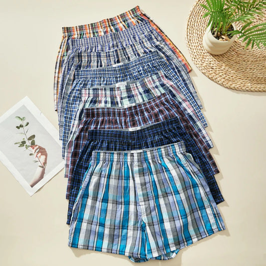 Herren-Boxershorts aus Baumwolle, atmungsaktiv, weich, bequem, elastischer Bund, karierte Boxershorts, Hosen für Herren, Zuhause, Alltag
