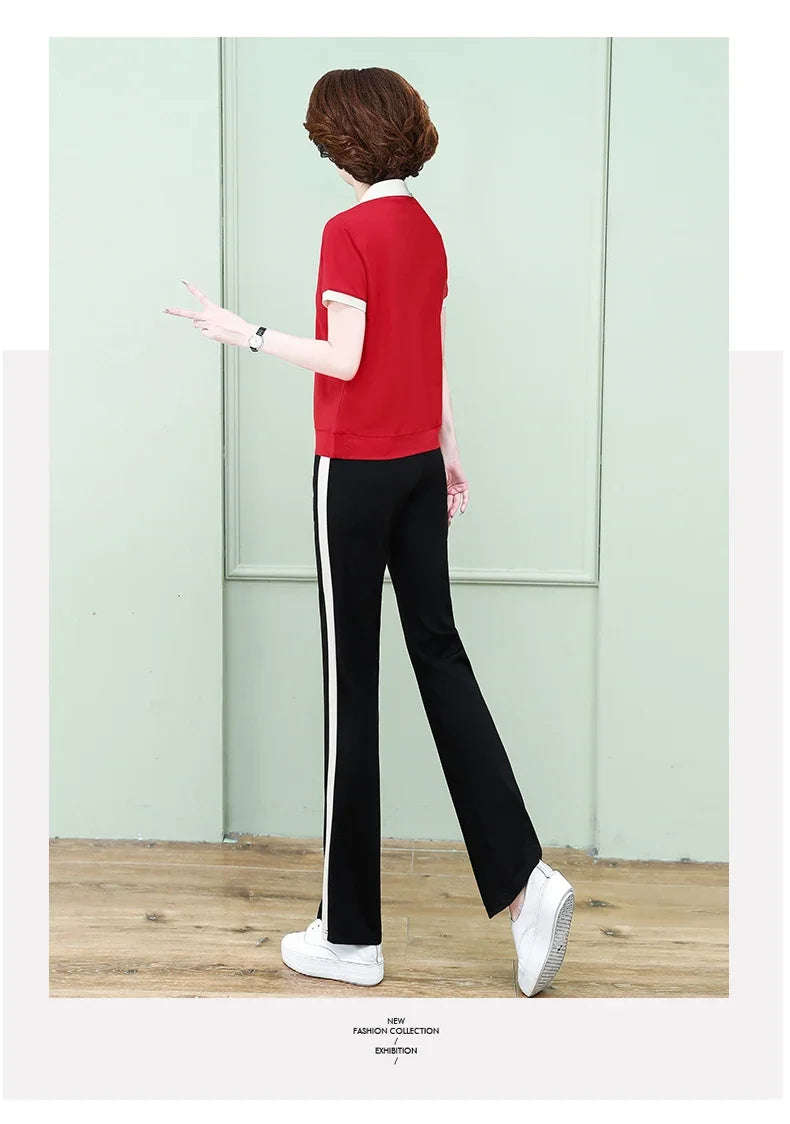 Casual Breathable Short Sleeve Sportswear Set for Middle-Aged Mothers Fashionable Summer Clothing Grandmother Style