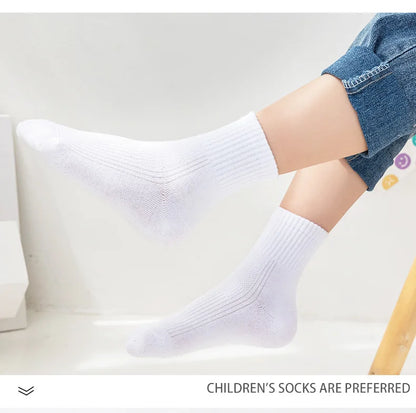 5 Pairs Pure Cotton Children Boy Socks Black White Grey Solid Color Unisex Breathable Sports School Socks Baby Girl Calf Socks.