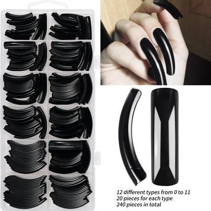 240Pcs/Box Extra Long Bend False Nails 12-Sizes Full Cover Press On Nail Clear/White/Black Building Extension Fake Fingertips *&.